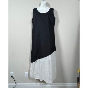 Anokhi Cotton Maxi Dress Womens M Coastal Black White Lagenlook Asymmetric